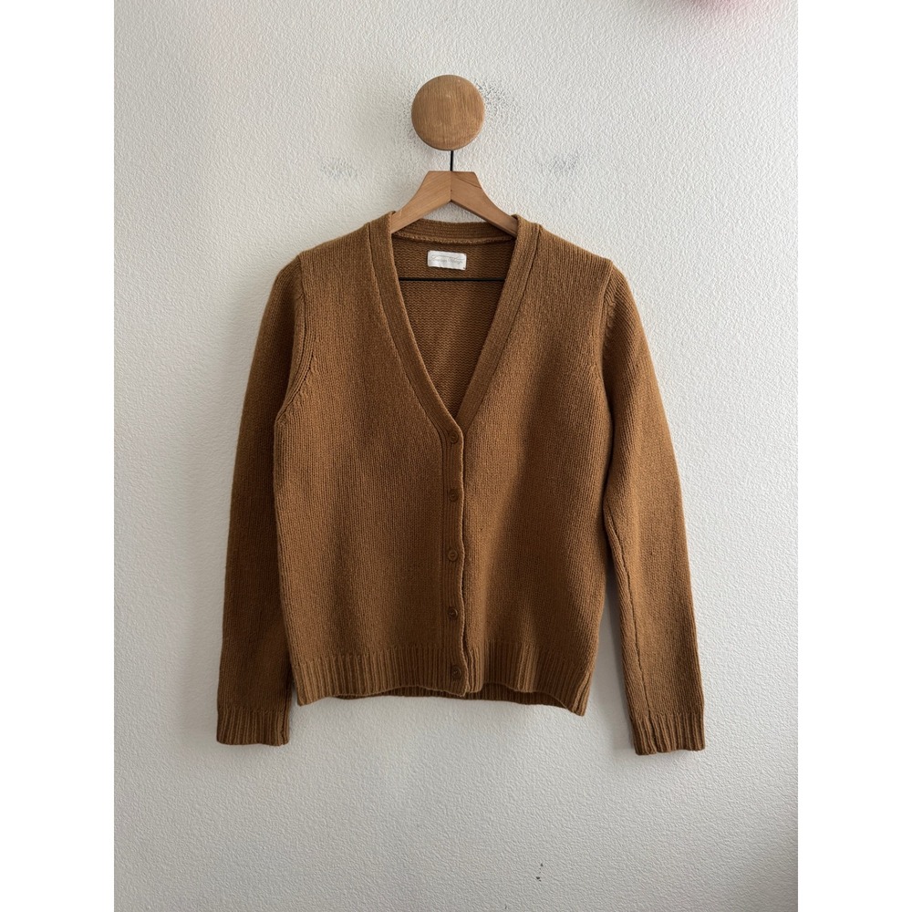 American Vintage Wool Cashmere Cardigan Camel Brown V-Neck Sweater Medium *Flaw*